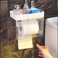 Toilet Tissue Box - Wall Mounted Transparent & Top Shelf